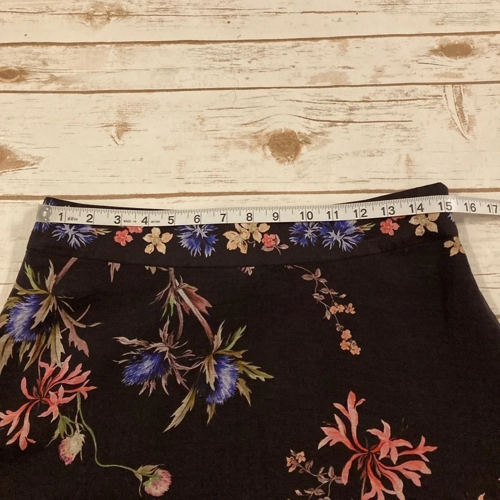 H&M Linen Blend Black Floral Maxi Skirt Size 10